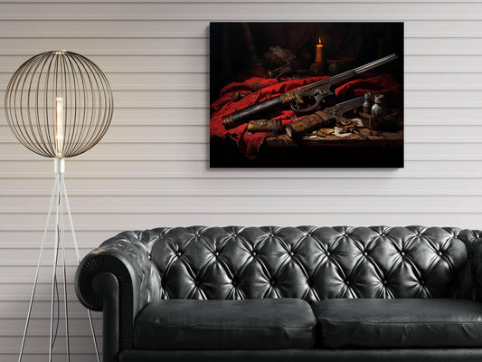Pirate Weapons Canvas Art, Flintlock Pistol Dagger Print, Vintage Nautical Wall Decor, Gothic Maritime Painting, Antique Arms Artwork Decor