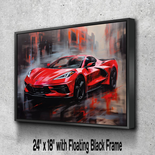 2025 C8 Chevrolet Corvette Canvas Print | Red Sports Car Auto Wall Art Decor | New Sports Car | Car Lovers Poster Gift | C8 Vette Chevy