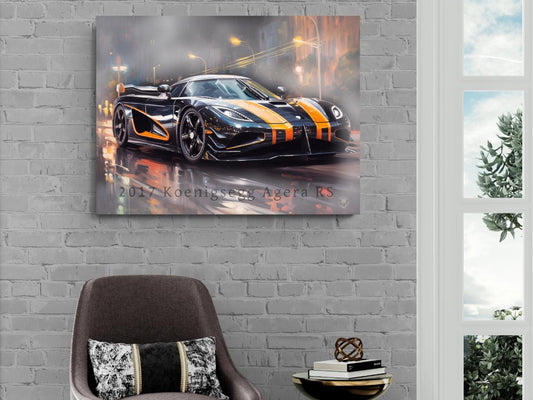 2017 Koenigsegg Agera RS Canvas Print | Hyper Super Car Auto Wall Art Decor || New Car Lovers Poster Gift | Framed Mancave Artwork