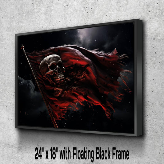Red Pirate Flag Canvas, Skull Jolly Roger Wall Art, Gothic Nautical Print, Dark Maritime Decor, Weathered Battle Flag Painting