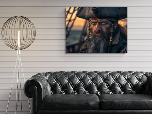 Pirate Captain Portrait Canvas, Weathered Sailor Close-Up Print, Bearded Sea Captain Wall Decor, Nautical Character Painting