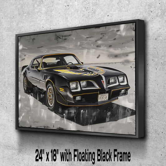 1976 Pontiac Trans Am Firebird Black Gold Canvas Print | Vintage Auto Wall Art Decor | Retro Sports Car | Car Lovers Poster Gift