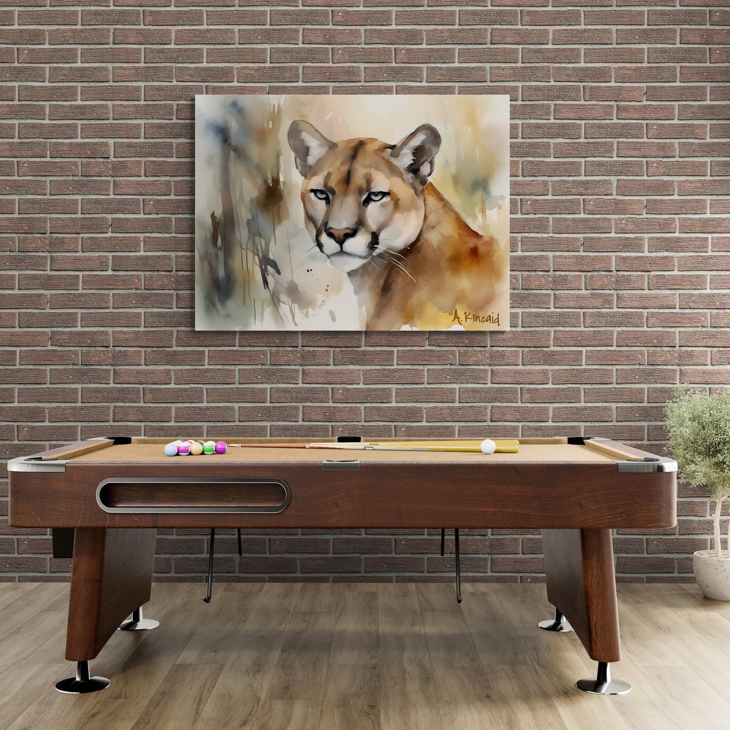 Mountain Lion Portrait  | Canvas Print | Wildlife Art | Cabin Art | Forest Art | Archer Kincaid