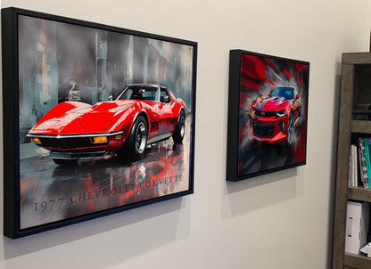 1977 Chevrolet Corvette Canvas Print | Vintage Auto Wall Art Decor | Retro Sports Car | Car Lovers Poster Gift | C3 Red Vette Chevy, Mancave