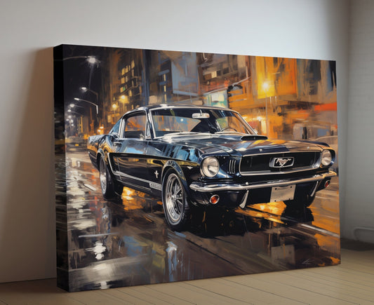 1964 Ford Mustang Classic Car Canvas Print | Vintage Auto Wall Art Decor | Retro Muscle Pony Car | Car Lovers Poster Gift