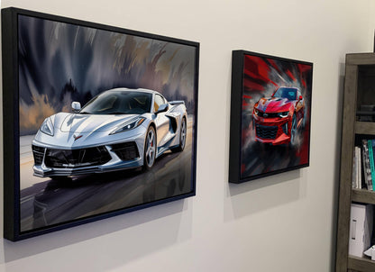 2025 C8 Corvette White #2 Canvas Wall Decor | Chevrolet Sports Car Print | Modern Auto Poster | Car Lover Gift | C8 Vette Car Gift for Man