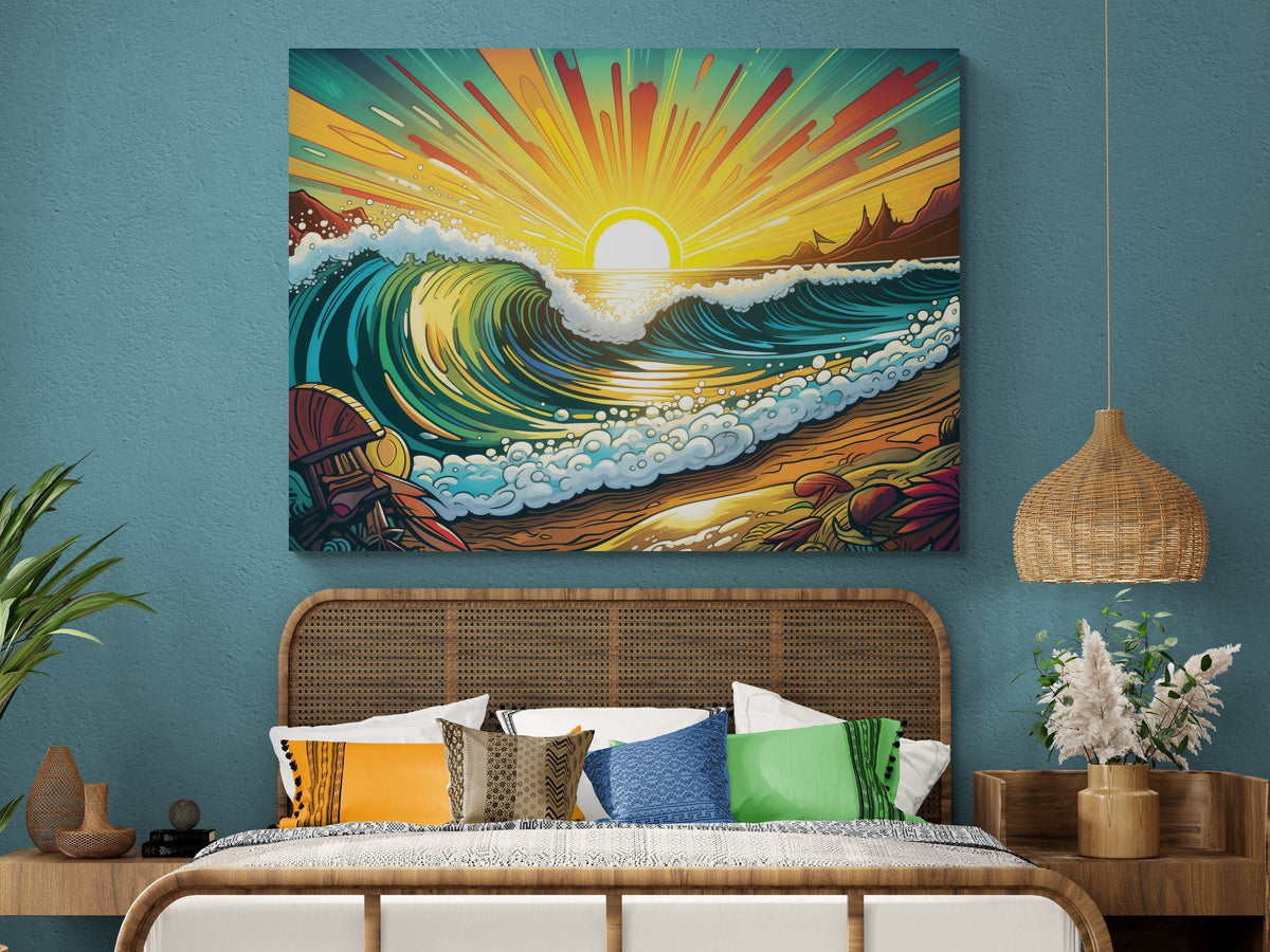 Surf Art Print Poster - "Sunset Crest" - Bohemian Acrylic Artwork | Surf Wave Art - 03