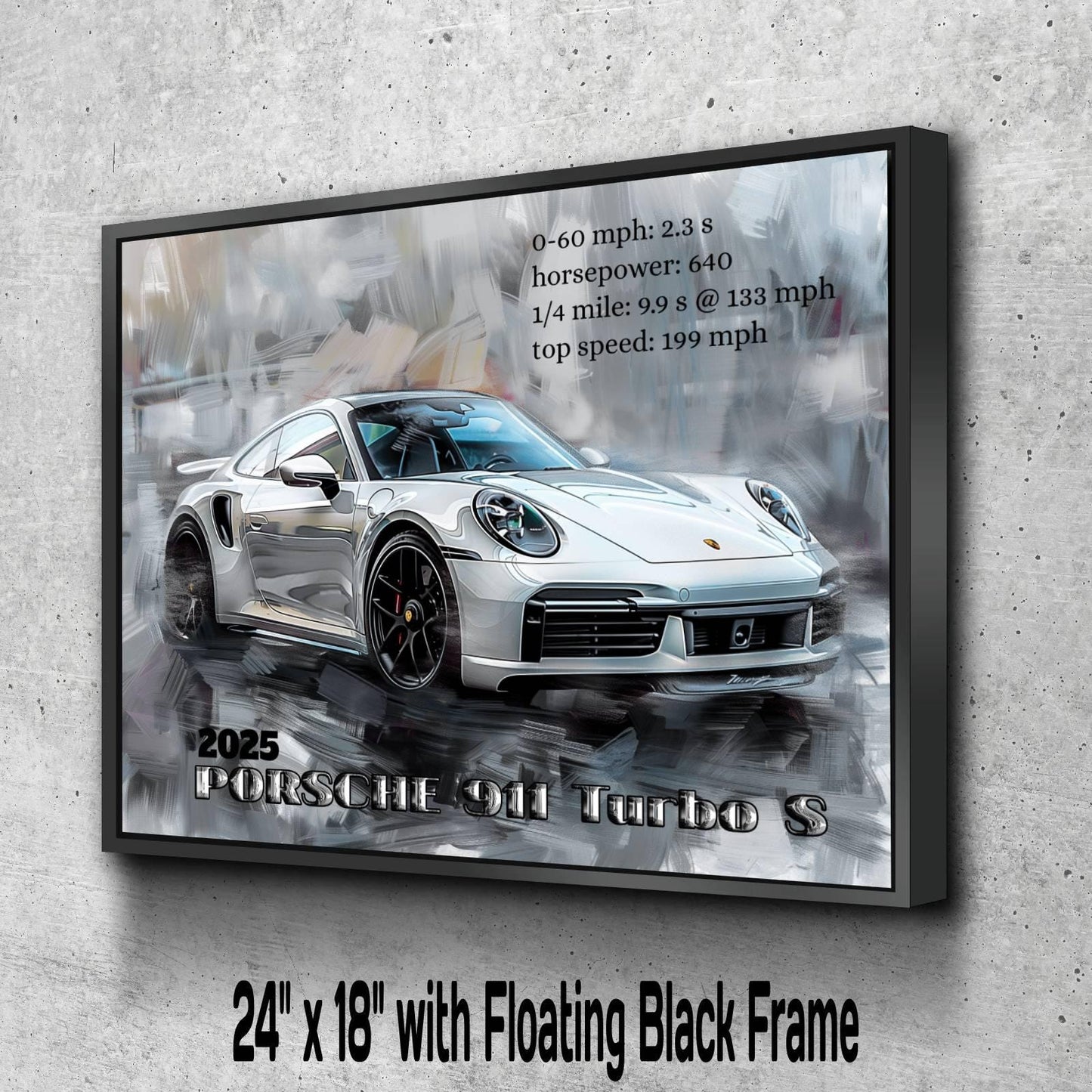 2025 Porsche 911 Turbo S Sports Car Canvas Print with Text | Modern Auto Wall Art Decor | Car Lovers Poster Gift | Legendary Supercar