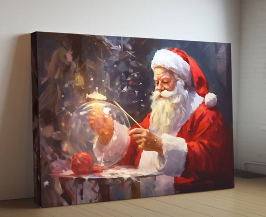 Santa's Enchanted Globe - Christmas Eve Canvas Print, Santa Crystal Ball Artwork, Holiday Decor, Santa Claus Portrait, Seasonal Wall Art