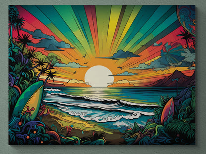 Tropical Sunset Canvas Print - 'Vibrant Serenity' - Colorful Beach Landscape Wall Art by David Belfax - 01