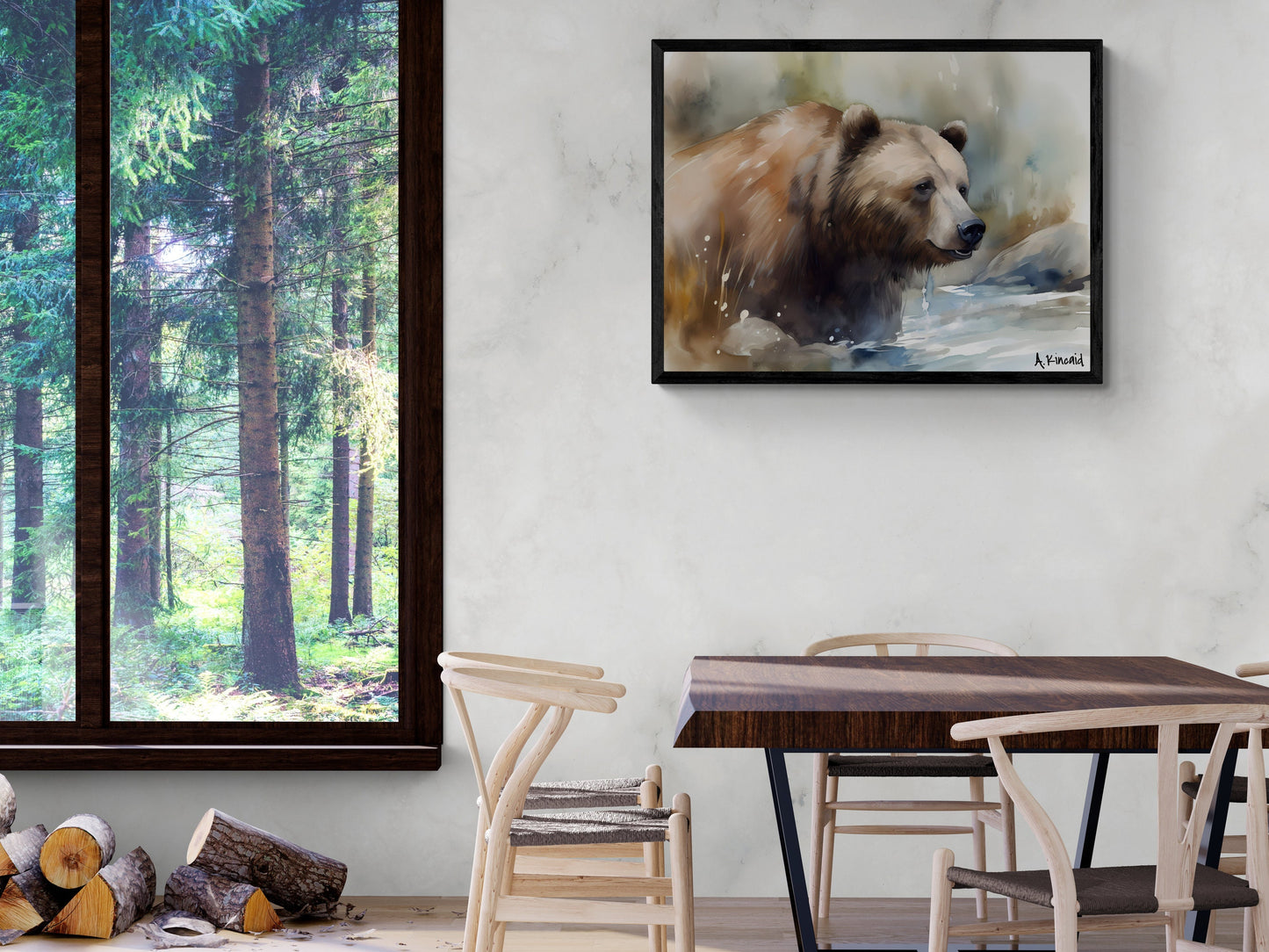 Grizzly Bear River Closeup | Brown Bear Watercolor Forest Series | Canvas Print | Wildlife Art | Archer Kincaid | watercolor bear