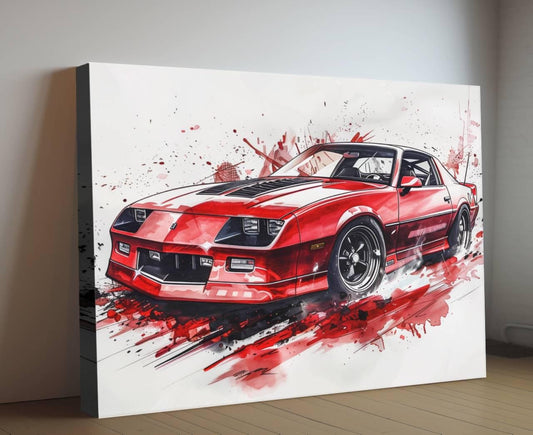 1987 Chevrolet Camaro IROC Z28  Red Canvas Print | Vintage Auto Wall Art Decor | Retro Muscle Car | Car Lovers Poster Gift