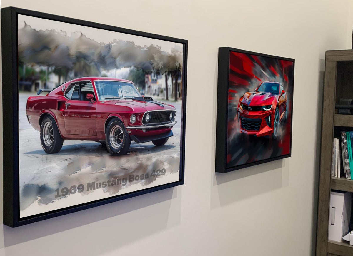 1969 Ford Mustang Boss 429 Car Canvas Print | Vintage Auto Wall Art Decor | Retro Muscle Pony Car | Car Lovers Poster Gift