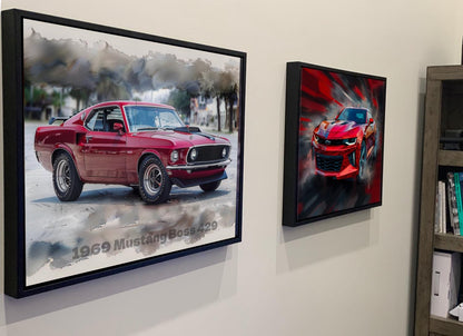 1969 Ford Mustang Boss 429 Car Canvas Print | Vintage Auto Wall Art Decor | Retro Muscle Pony Car | Car Lovers Poster Gift