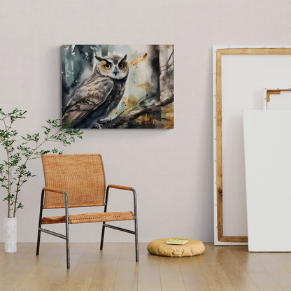 Owl | Canvas Print | Wildlife Art | Artful Watercolor Owl | Archer Kincaid | Forest Art
