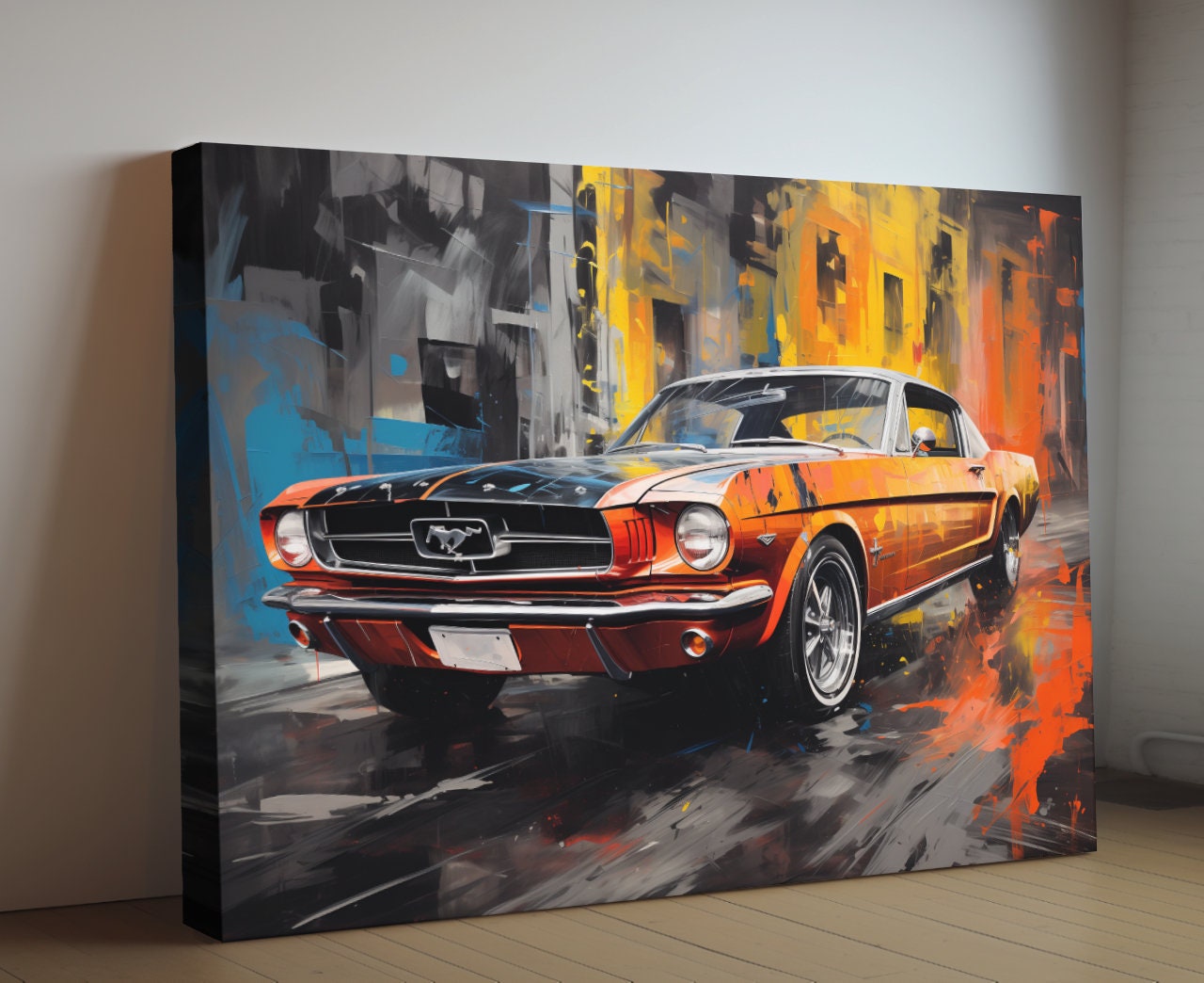 1964 Ford Mustang Classic Car Canvas Print | Vintage Auto Wall Art Decor | Retro Muscle Pony Car | Car Lovers Poster Gift