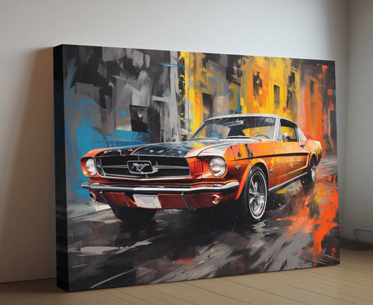 1964 Ford Mustang Classic Car Canvas Print | Vintage Auto Wall Art Decor | Retro Muscle Pony Car | Car Lovers Poster Gift