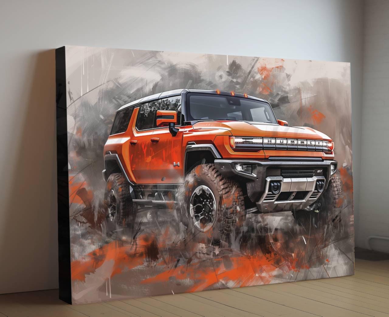 2025 GMC Hummer EV Canvas Print | Auto Wall Art | Orange Painting Modern SUV Electric Vehicle | Car Poster Gift | Garage Office Wallart