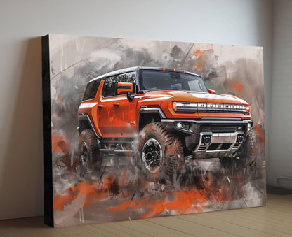 2025 GMC Hummer EV Canvas Print | Auto Wall Art | Orange Painting Modern SUV Electric Vehicle | Car Poster Gift | Garage Office Wallart