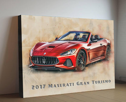 2017 Maserati Gran Turismo Convertible Canvas Print | Hyper Super Car Auto Wall Art Decor || New Car Lovers Poster Gift | Framed Mancave Art