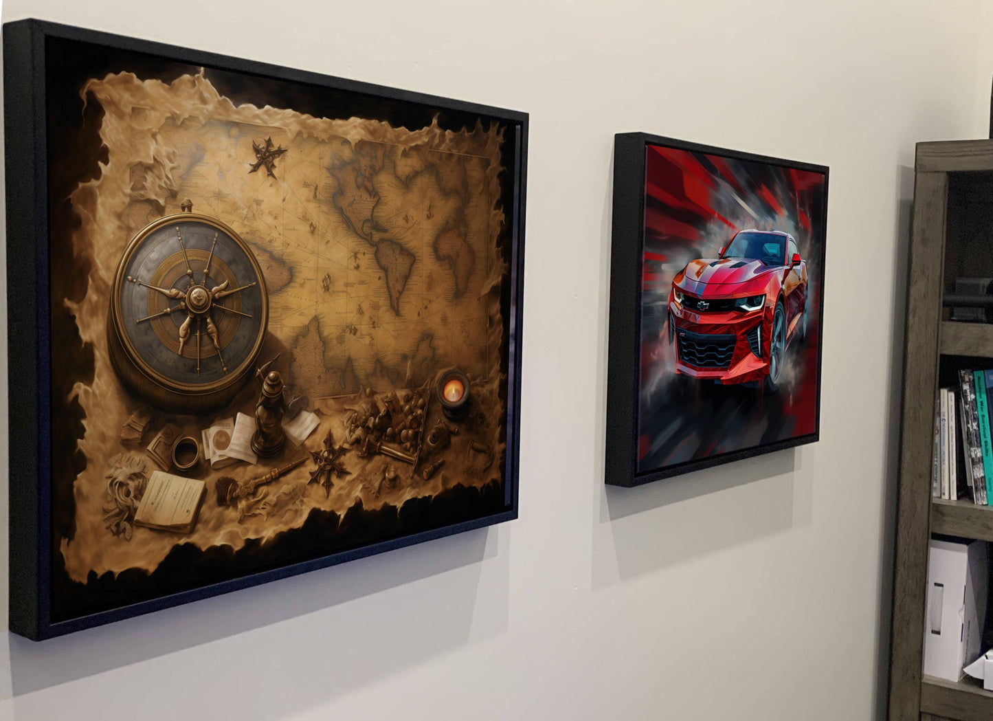 Pirate Treasure Map Canvas Art, Vintage Compass Print, Nautical Navigation Wall Decor, Old World Map Painting, Maritime Adventure Art