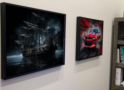 Pirate Ship Canvas Wall Art, Dark Gothic Nautical Painting, Vintage Sailing Ocean Print, Moody Maritime Home Decor, Galleon Art