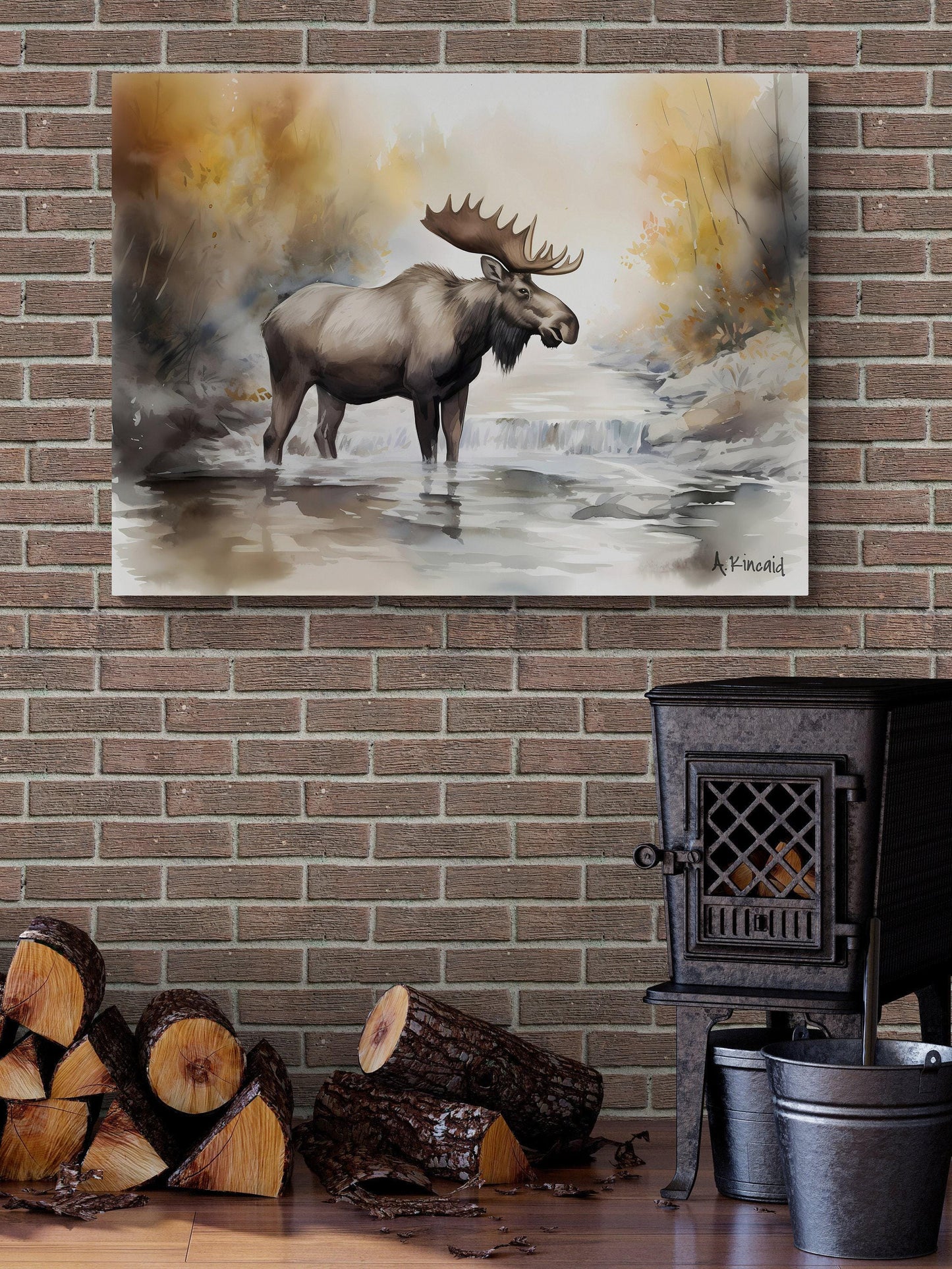 Moose in River #3 | Canvas Print | Wildlife Art | Cabin Art | Forest Art | Archer Kincaid