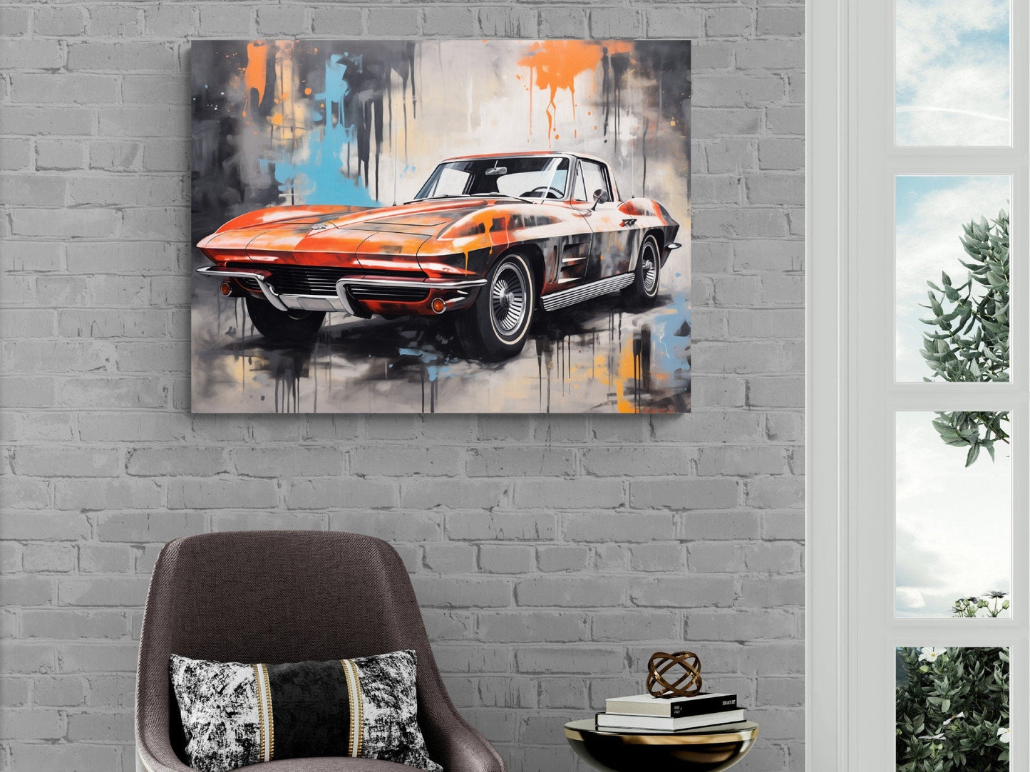 1964 Chevrolet Corvette Classic Car Canvas Print | Vintage Auto Wall Art Decor | Retro Sports Car | Car Lovers Poster Gift C2 Chevy Vette