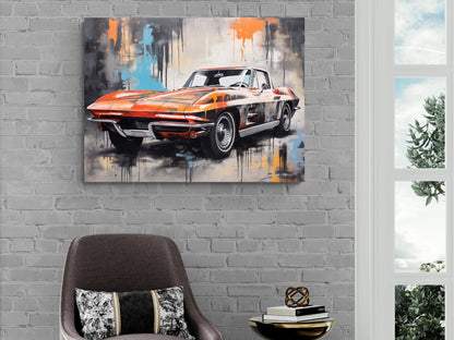 1964 Chevrolet Corvette Classic Car Canvas Print | Vintage Auto Wall Art Decor | Retro Sports Car | Car Lovers Poster Gift C2 Chevy Vette