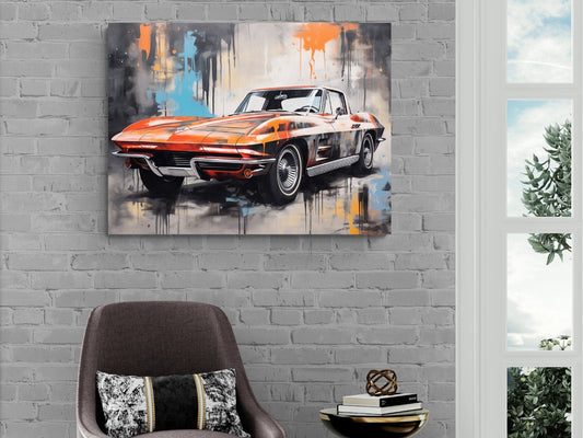1964 Chevrolet Corvette Classic Car Canvas Print | Vintage Auto Wall Art Decor | Retro Sports Car | Car Lovers Poster Gift C2 Chevy Vette