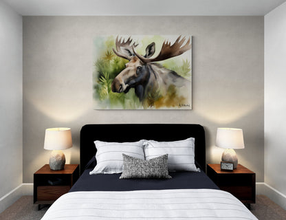 Moose In Brush Closeup | Canvas Print | Wildlife Art | Cabin Art | Forest Art | Archer Kincaid