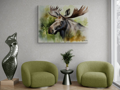 Moose In Brush Closeup | Canvas Print | Wildlife Art | Cabin Art | Forest Art | Archer Kincaid