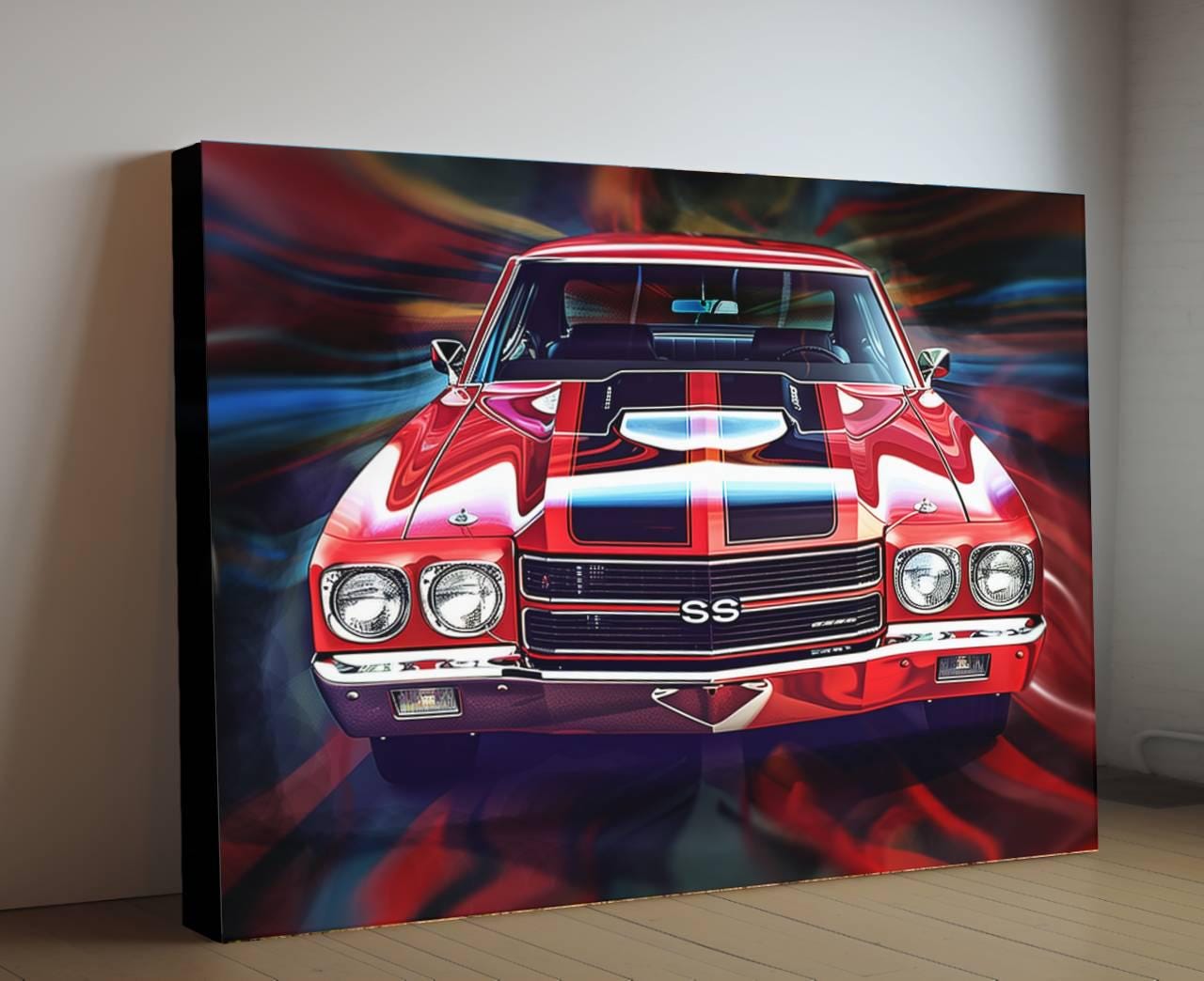 1970 Chevrolet Chevelle SS 454 Red from Front Canvas Print | Vintage Auto Wall Art Decor | Retro Muscle Car | Car Lovers Poster Gift
