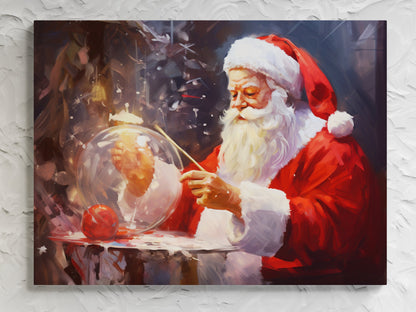 Santa's Enchanted Globe - Christmas Eve Canvas Print, Santa Crystal Ball Artwork, Holiday Decor, Santa Claus Portrait, Seasonal Wall Art