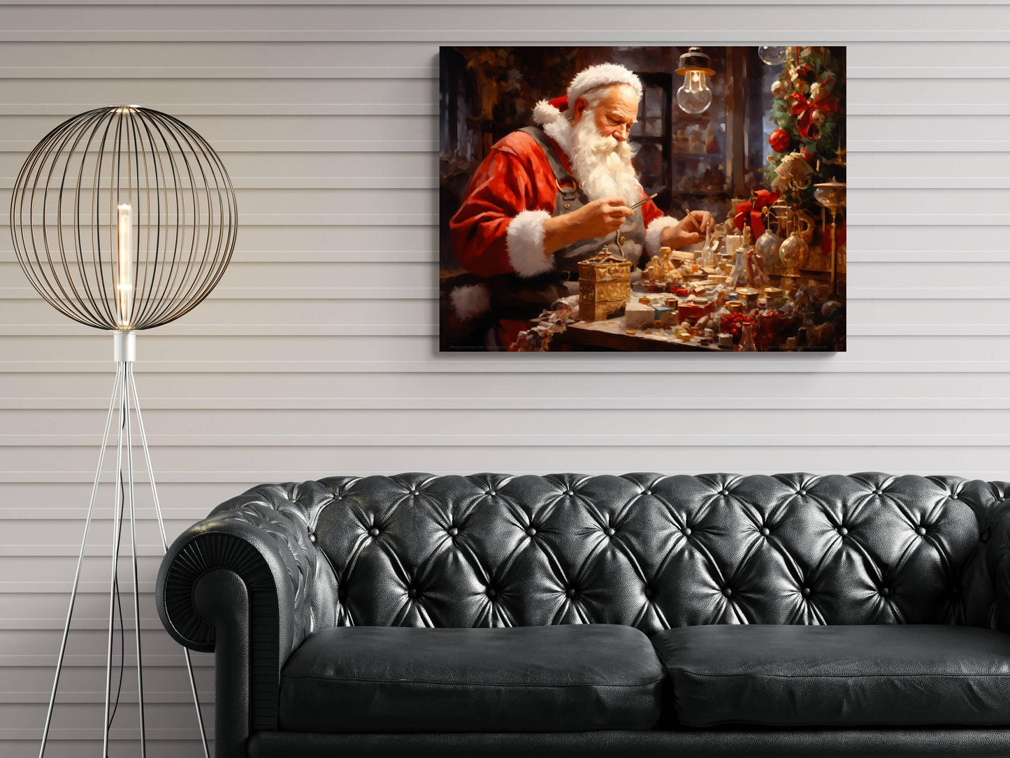 Santa Claus Print - Santa Claus Crafting Toys, Traditional Christmas Decor, Holiday Artwork, Festive Season Canvas Print, Santa Workshop