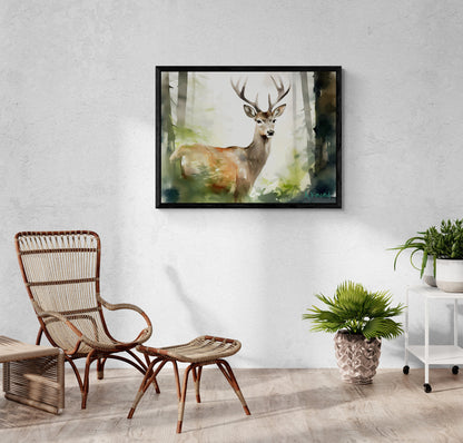 Deer in Forest | Canvas Print | Wildlife Art | Cabin Art | Forest Art | Archer Kincaid | watercolor wallart forest landscape