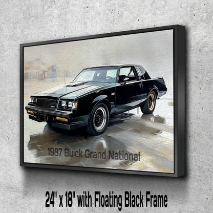 1987 Buick Grand NationalCanvas Print | Auto Wall Art Decor | Retro Sports Car | Car Lovers Poster Gift | Black Regal Mancave