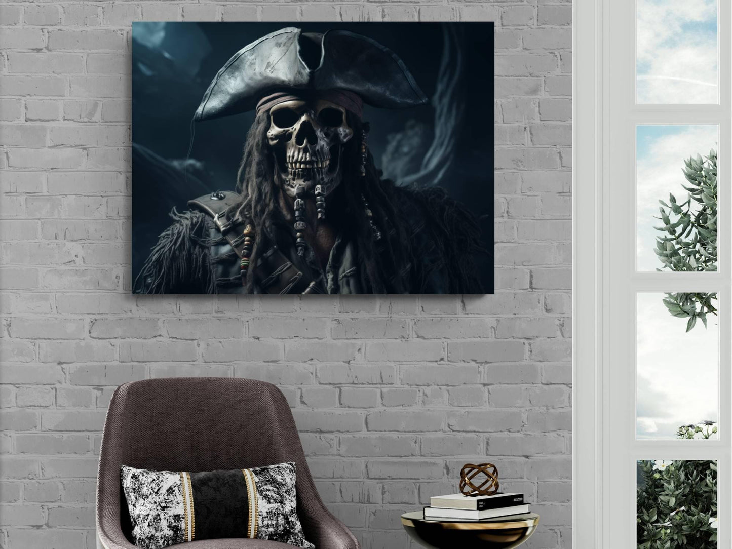 Pirate Skeleton Canvas Art, Gothic Skull Wall Decor, Dark Nautical Print, Dead Pirate Painting, Maritime Skeleton Artwork Wallart
