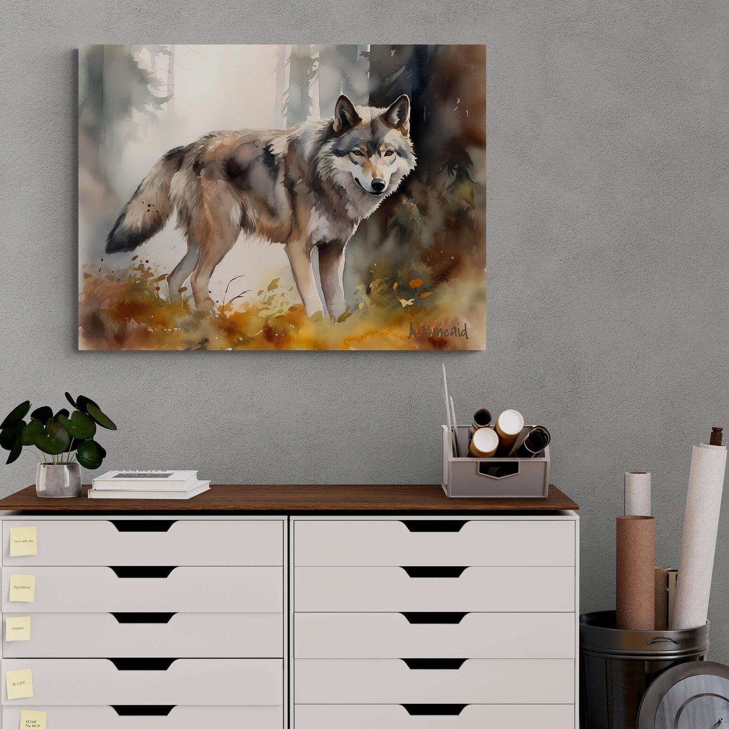 Wolf In Forest | Canvas Print | Wildlife Art | Cabin Art | Forest Art | Archer Kincaid