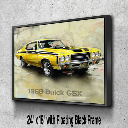 1970 Buick GSX Canvas Print | Yellow Vintage Auto Wall Art Decor | Retro Muscle Car | Car Lovers Poster Gift | Car Decor | Art Print