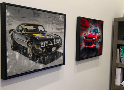 1976 Pontiac Trans Am Firebird Black Gold Canvas Print | Vintage Auto Wall Art Decor | Retro Sports Car | Car Lovers Poster Gift