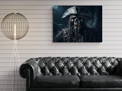 Pirate Skeleton Canvas Art, Gothic Skull Wall Decor, Dark Nautical Print, Dead Pirate Painting, Maritime Skeleton Artwork Wallart