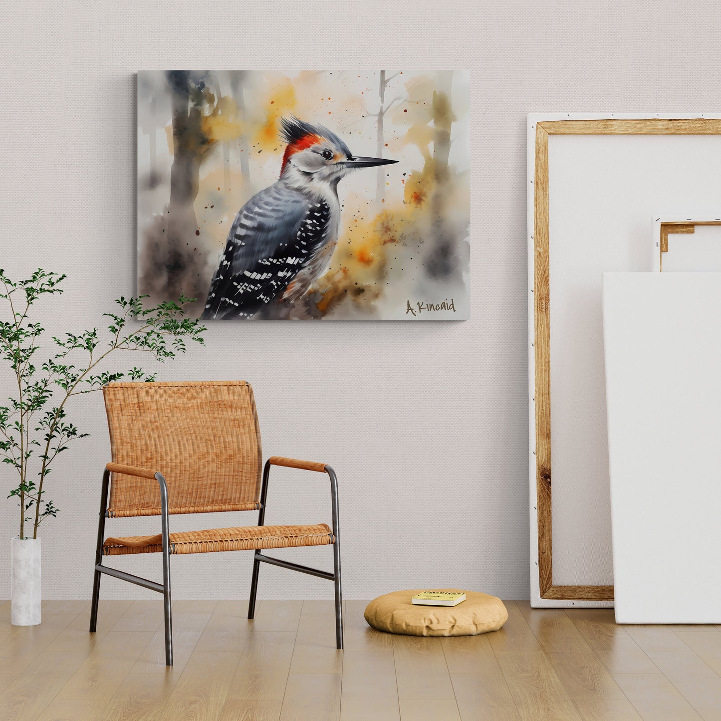 Woodpecker | Canvas Print | Wildlife Art | Cabin Art | Forest Art | Archer Kincaid | artful watercolor bird