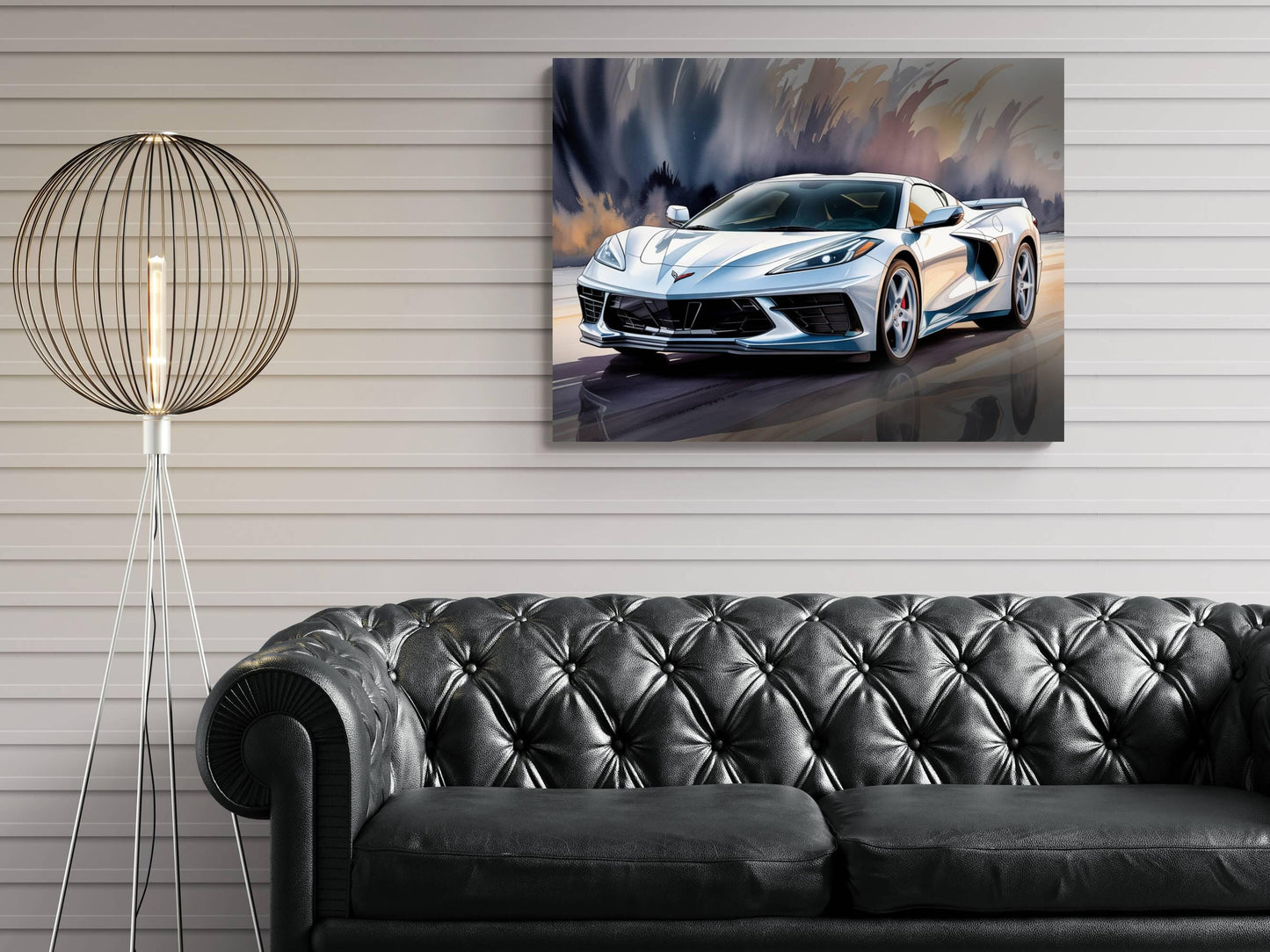 2025 C8 Corvette White #2 Canvas Wall Decor | Chevrolet Sports Car Print | Modern Auto Poster | Car Lover Gift | C8 Vette Car Gift for Man