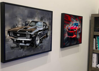 1969 Chevrolet Camaro RS/SS Canvas Print | Vintage Auto Wall Art Decor | Black Retro Muscle Car | Car Lovers Poster Gift