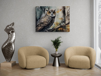 Owl | Canvas Print | Wildlife Art | Artful Watercolor Owl | Archer Kincaid | Forest Art