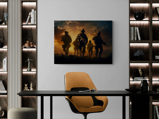 Soldiers at Dawn Canvas Print | Military Art | Cool Soldier Artwork Wall Decor