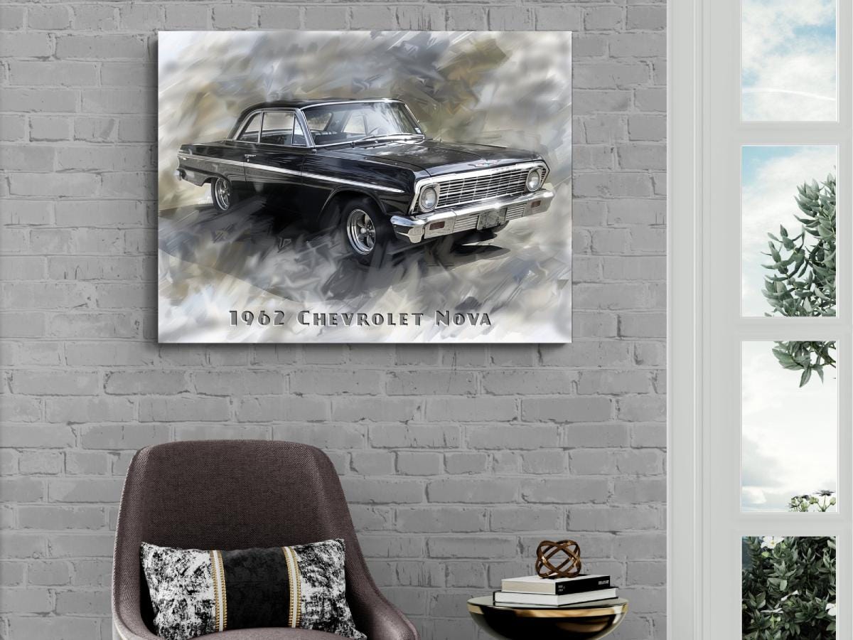 1962 Chevrolet Nova Classic Car Canvas Print | Vintage Auto Wall Art Decor | Retro Muscle Car Collector's Piece | Car Lover Poster Gift