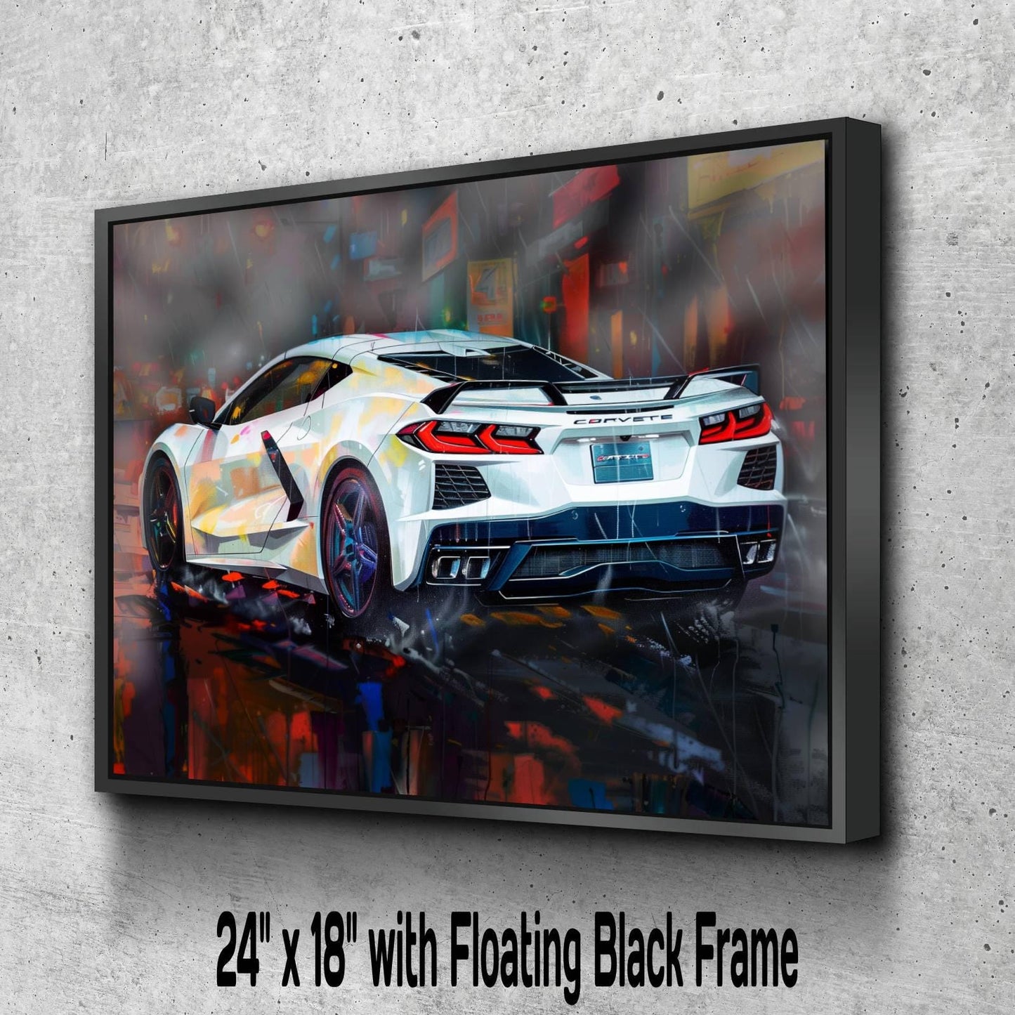 2025 C8 Corvette White Rear View Canvas Wall Art | Chevrolet Sportscar Print | Modern Auto Poster | Car Lover Gift | C8 Vette Decor