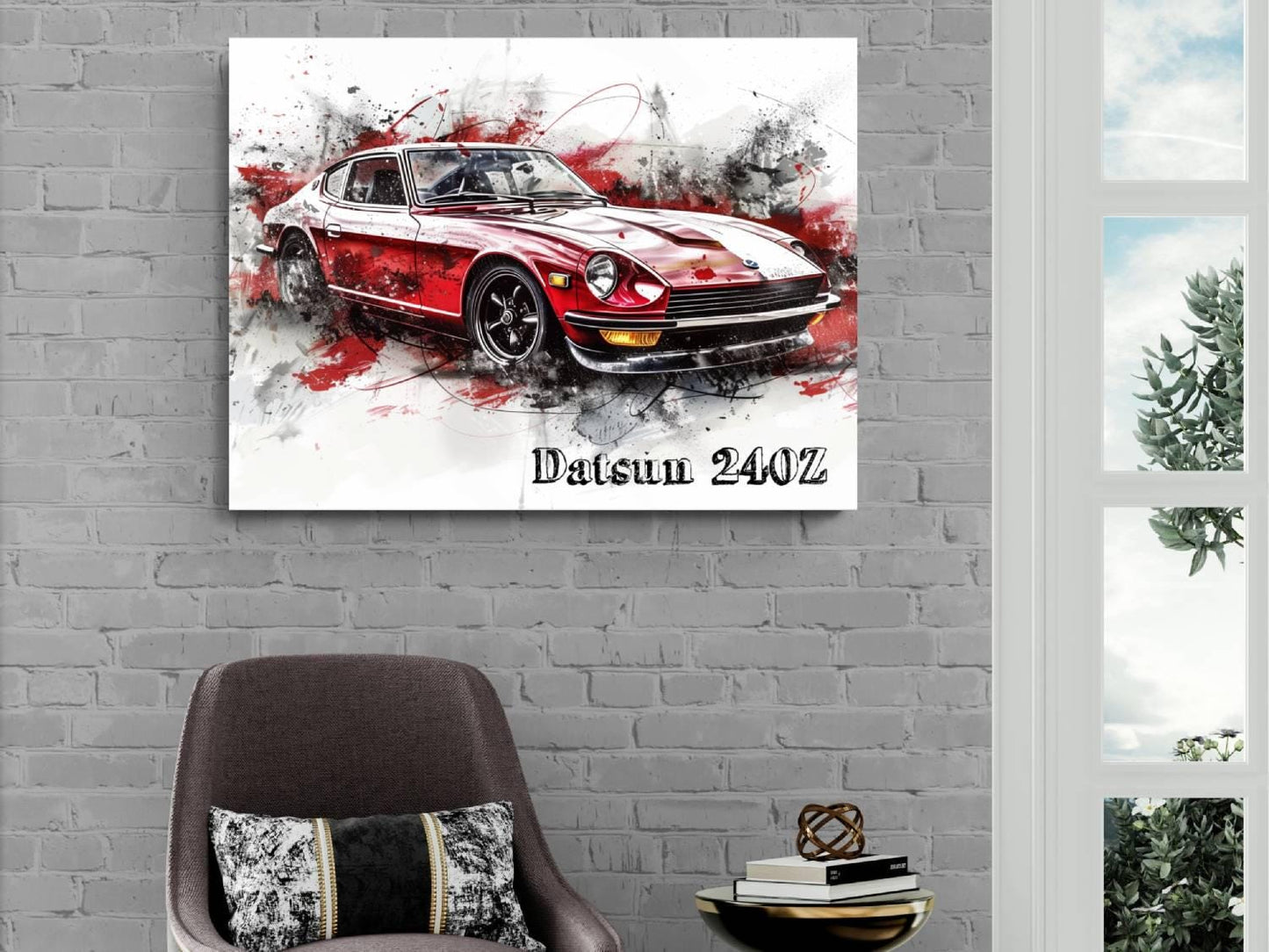 1973 Datsun 240Z Red Canvas Print | Vintage Auto Wall Art Decor | Retro Sports Car | Car Lovers Poster Gift